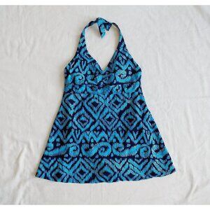 Islander One Piece Bathing Suit / Swimwear Women's Size 12 Blue Patterned Halter